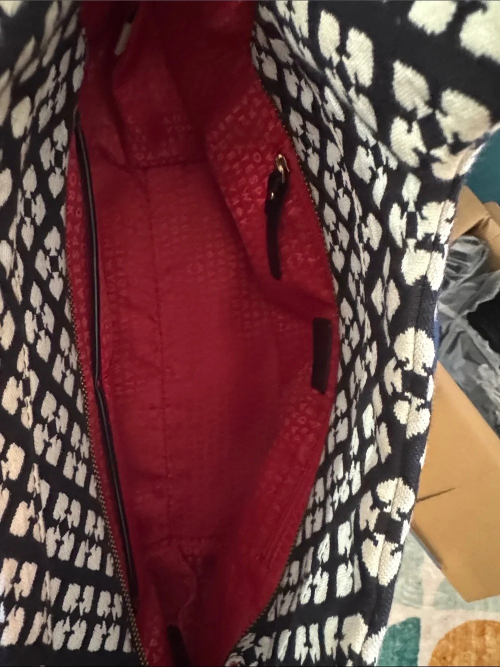 kate spade Black and Cream Geometric Canvas Hobo Tote and wallet with dust bag.